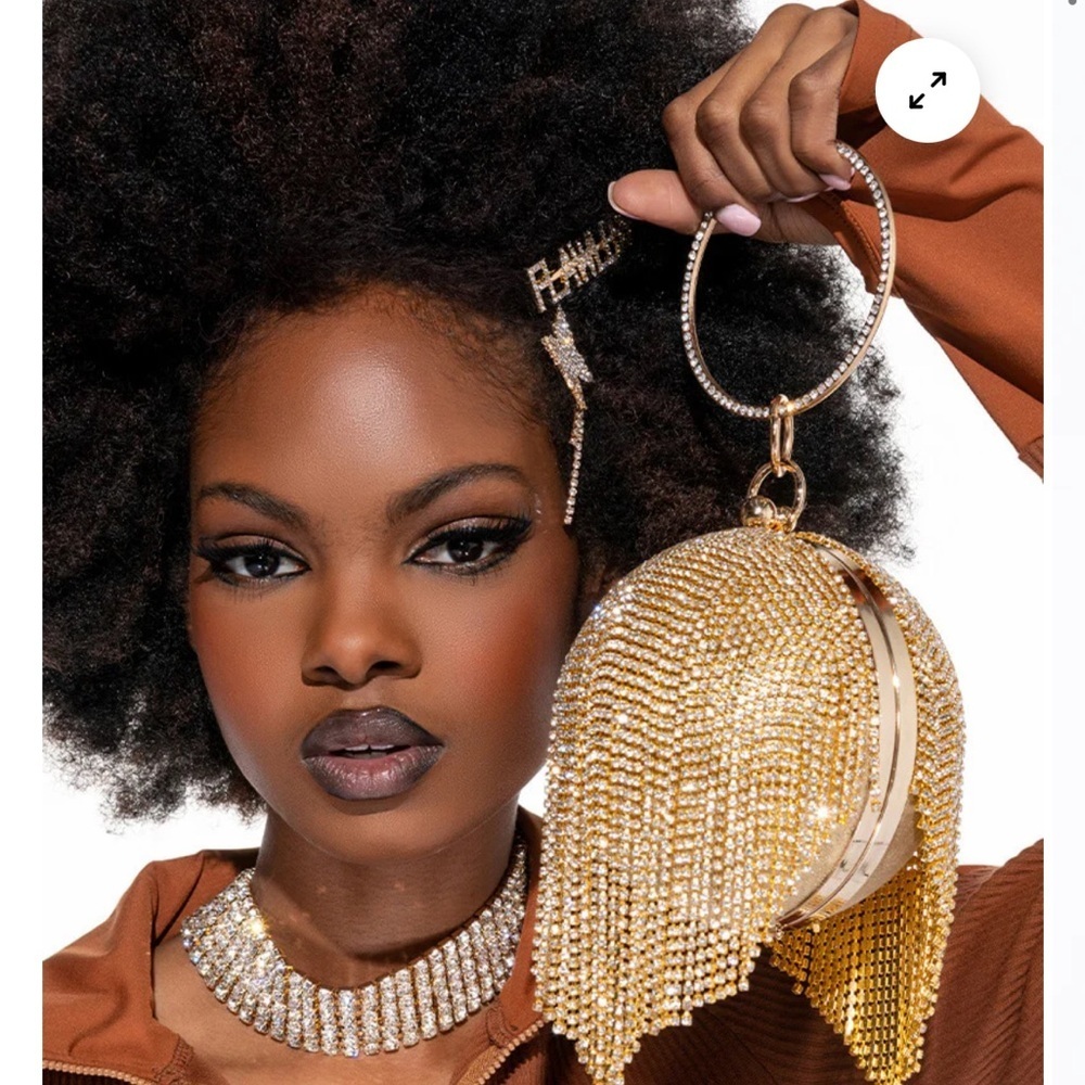 Gold rhinestone disco drip ball purse crystal